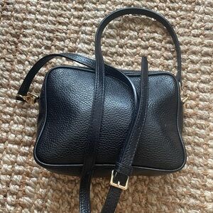 Italian Leather Cross Body Bag in black by Quince with dust bag
